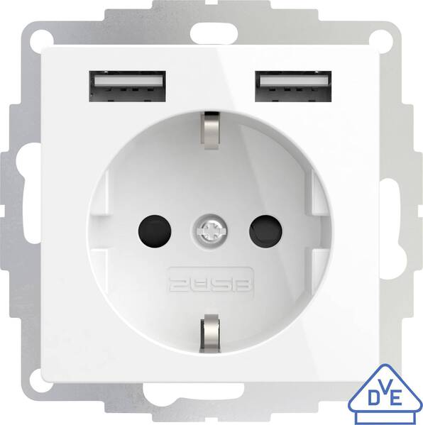 2USB 2U-449276 Unterputz-Steckdose VDE, mit USB, erhöhter Berührungsschutz IP20 Reinweiß, Glanzeffekt
