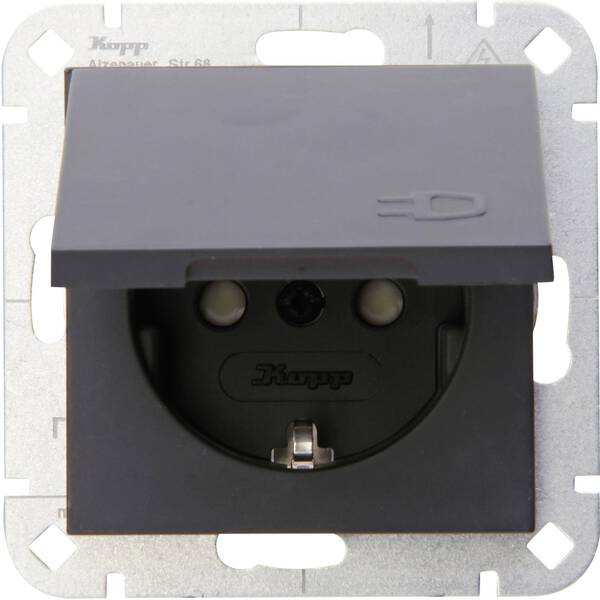 Kopp 1fach Einsatz Schutzkontakt-Steckdose mit Klappdeckel HK 07 Anthrazit 940115001 1 St.