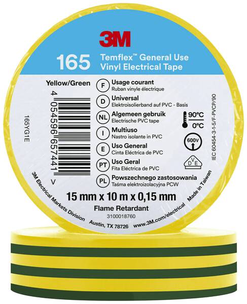 3M Temflex™ 165 165YG1E Isolierband Temflex™ 165 Gelb (L x B) 10 m x 15 mm 1 St.
