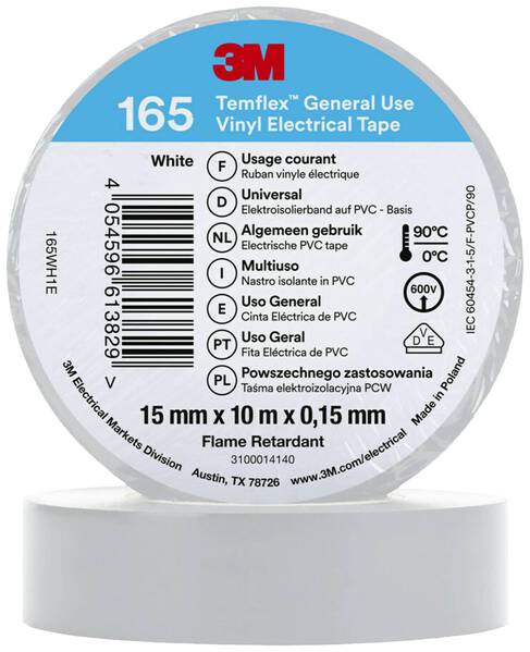 3M Temflex™ 165 165WH1E Isolierband Temflex™ 165 Weiß (L x B) 10 m x 15 mm 1 St.