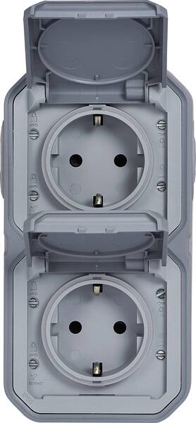 Legrand Komplett Aufputz, Doppelsteckdose, Schutzkontakt-Steckdose mit Klappdeckel Plexo Grau 069744L 1 St.