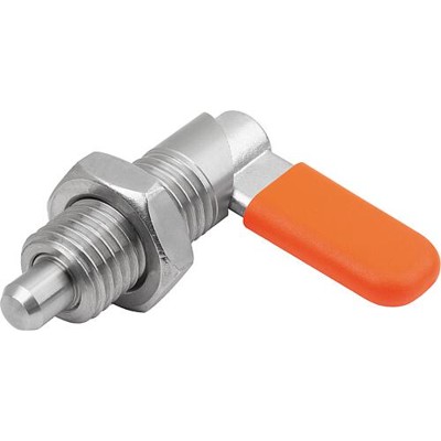 KIPP - SPERRRIEGEL, D=12, M20, FORM:D M. GEW.HÜLSE/MUTTER/KAPPE, EDELSTAHL BLANK, KOMP:POLYPROPYLEN ORANGE RAL2004