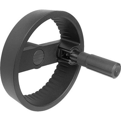 KIPP - 2-SPEICHENHANDRAD D1=160, FORM:C PASSBOHRUNG MIT NUT, D2=14, ALUMINIUM SCHWARZ, STAHLTEILE: STAHL,