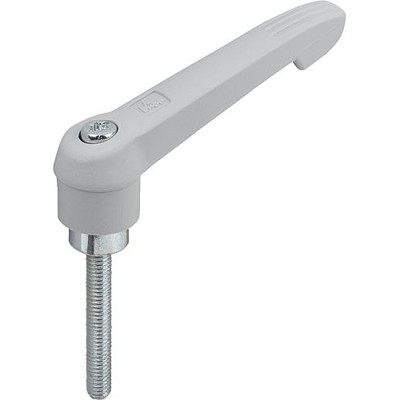 KIPP - KLEMMHEBEL GR.2 M10X45, KUNSTSTOFF GRAU RAL7035, KOMP:STAHL BLAU-PASSIVIERT