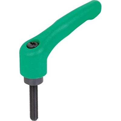KIPP - KLEMMHEBEL GR.4 M12X90, HOCHLEISTUNGSTHERMOPLAST GRÜN RAL6032, KOMP:STAHL BRÜNIERT