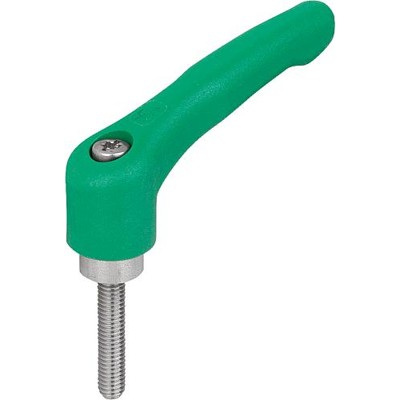 KIPP - KLEMMHEBEL GR.2 M06X25, HOCHLEISTUNGSTHERMOPLAST GRÜN RAL6032, KOMP:EDELSTAHL BLANK