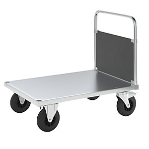 Plattformwagen Tragfähigkeit 500 kg, mit 1 Stirnwand, LxBxH 1000 x 700 x 900 mm, mit Feststeller.