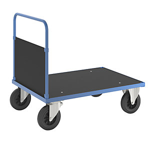 Plattformwagen KM33, 1 Stirnwand, LxB 1000 x 700 mm, 2 Lenk- und 2 Bockrollen.