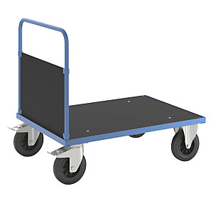 Plattformwagen KM33, 1 Stirnwand, LxB 1000 x 700 mm, 2 Lenkrollen mit Stopp, 2 Bockrollen.