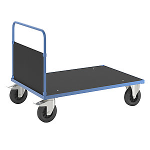 Plattformwagen KM33, 1 Stirnwand, LxB 1200 x 800 mm, 2 Lenkrollen mit Stopp, 2 Bockrollen.