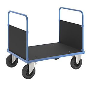Plattformwagen KM33, 2 Stirnwände, LxB 1000 x 700 mm, 2 Lenkrollen mit Stopp, 2 Bockrollen.