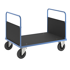 Plattformwagen KM33, 2 Stirnwände, LxB 1200 x 800 mm, 2 Lenk- und 2 Bockrollen.