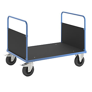 Plattformwagen KM33, 2 Stirnwände, LxB 1200 x 800 mm, 2 Lenkrollen mit Stopp, 2 Bockrollen.