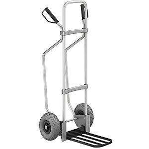 Aluminium-Sackkarre mit Kufen, Paketschaufel-BxT 430 x 250 mm, schwarz, PU-Bereifung.