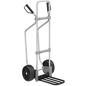 Aluminium-Sackkarre mit Kufen, Paketschaufel-BxT 430 x 250 mm, schwarz, Vollgummibereifung.
