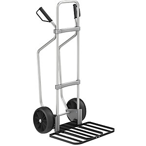 Aluminium-Sackkarre mit Kufen, Paketschaufel-BxT 430 x 450 mm, schwarz, Vollgummibereifung.