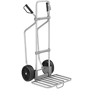 Aluminium-Sackkarre mit Kufen, Paketschaufel-BxT 430 x 450 mm, Alu, mit Griff, Vollgummibereifung.