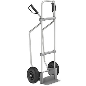 Aluminium-Sackkarre mit Kufen, Schaufel-BxT 280 x 140 mm, Alu, Luftbereifung.