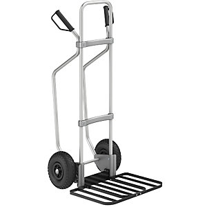 Aluminium-Sackkarre mit Kufen, Paketschaufel-BxT 430 x 450 mm, schwarz, Luftbereifung.