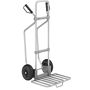 Aluminium-Sackkarre mit Kufen, Paketschaufel-BxT 430 x 450 mm, Alu, mit Griff, Luftbereifung.