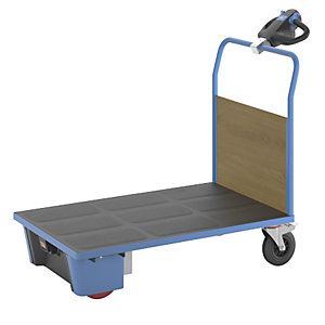 Plattformwagen mit Elektroantrieb, 1 MDF-Stirnwand, LxBxH 1570 x 800 x 1300 mm.