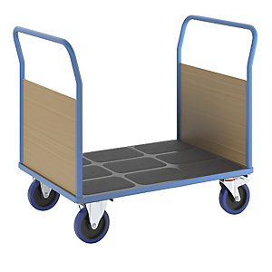 Plattformwagen mit Holzwänden, Vollelastik-Rollen, 2 Stirnwände, Ladeflächen-LxB 1150 x 800 mm.