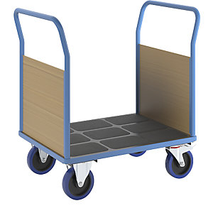Plattformwagen mit Holzwänden, Vollelastik-Rollen, 2 Stirnwände, Ladeflächen-LxB 950 x 700 mm.
