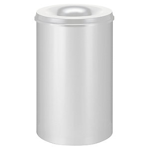 Sicherheits-Papierkorb, Stahl, selbstlöschend, Volumen 110 l, HxØ 720 x 470 mm, Korpus grau / Löschkopf grau.