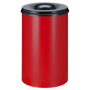 Sicherheits-Papierkorb, Stahl, selbstlöschend, Volumen 110 l, HxØ 720 x 470 mm, Korpus rot / Löschkopf schwarz.