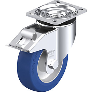 Stahlblech-Lenkrolle LK-ALBS-FI, Rad-Ø 125 mm, Tragkraft 350 kg, Plattenmaß 100 x 85 mm.