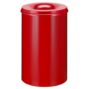 Sicherheits-Papierkorb, Stahl, selbstlöschend, Volumen 110 l, HxØ 720 x 470 mm, Korpus rot / Löschkopf rot.
