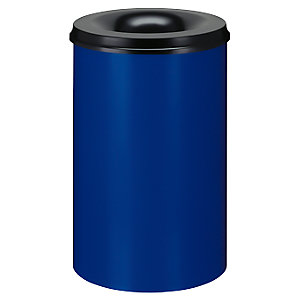 Sicherheits-Papierkorb, Stahl, selbstlöschend, Volumen 110 l, HxØ 720 x 470 mm, Korpus blau / Löschkopf schwarz.
