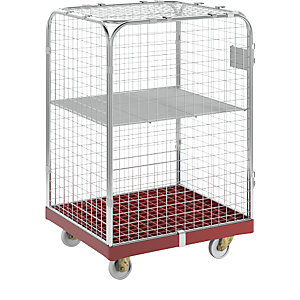 Rollbehälter SAFE, HxBxT 1200 x 720 x 810 mm, Rollplatte rot.