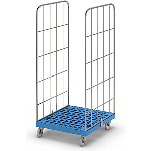 Rollbehälter MODULAR, Kunststoff-Rollplatte, Gitter 2-seitig, Platte hellblau.