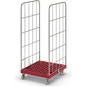 Rollbehälter MODULAR, Kunststoff-Rollplatte, Gitter 2-seitig, Platte rot.