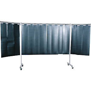 Schweißer-Schutzwand fahrbar, 3-teilige Ausführung, HxB 1930 x 3800 mm, mit Lamellenvorhang, dunkelgrün.