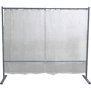 Schweißer-Schutzwand fahrbar, 1 teilige Ausführung, HxB 1900 x 2100 mm, mit Schweißerschutzfolie, glasklar.