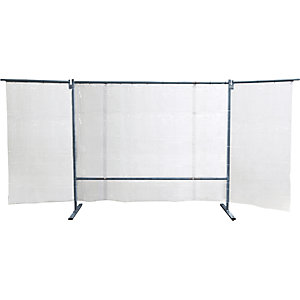 Schweißer-Schutzwand fahrbar, 3-teilige Ausführung, HxB 1930 x 3800 mm, mit Schweißerschutzfolie, glasklar.