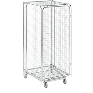Rollbehälter, 5-seitig, nestbar, abschließbar, Gitterhöhe 1450 mm.