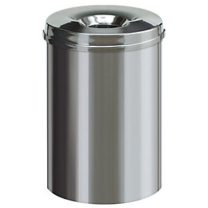 Sicherheits-Papierkorb, Edelstahl, selbstlöschend, Volumen 30 l, HxØ 470 x 335 mm, glänzend.
